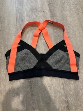 Heather Gray Sports Bralette with Coral Straps and Black Trim